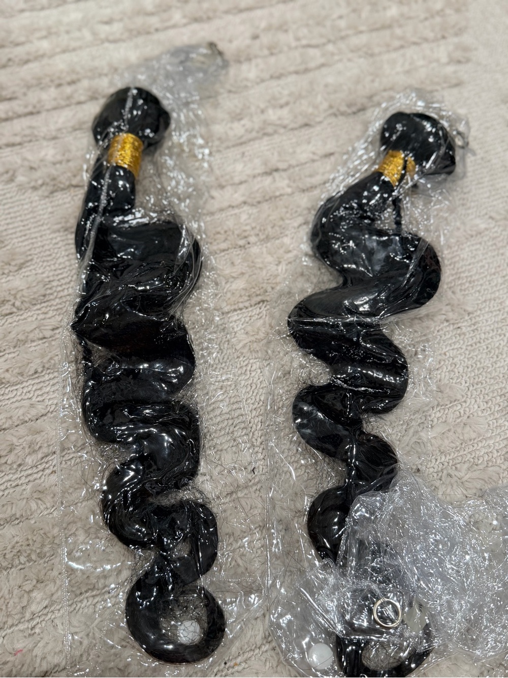 3 Bundles Black Spiral Hair Extensions with Gold Wrap - Women’s Hair Accessory